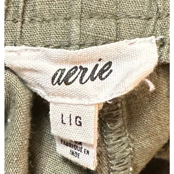 Aerie High Waisted Linen Ruffle Shorts Olive Green Size L - Picture 9 of 10
